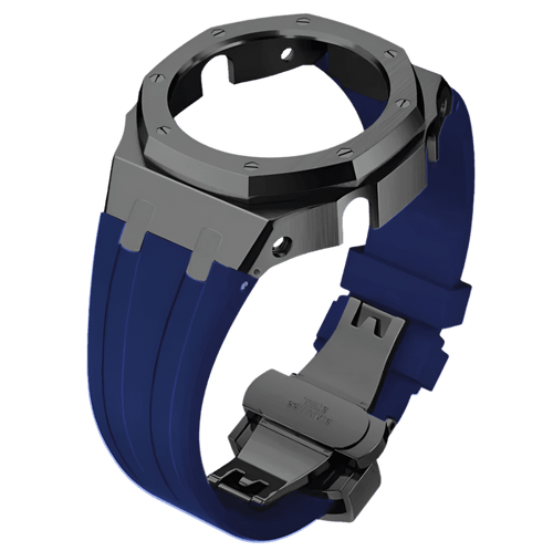 MOD WATCH CO. Blue Rubber and Black Steel Band