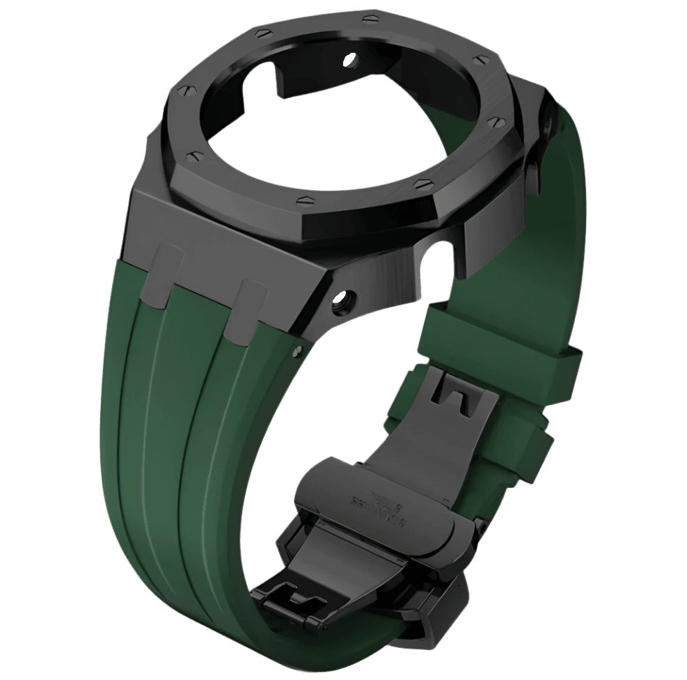 MOD WATCH CO. Green Rubber and Black Steel Band