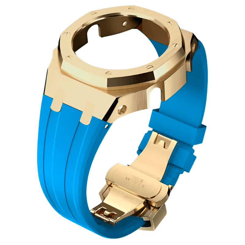 MOD WATCH CO. LightBlue Rubber and Gold Steel Band