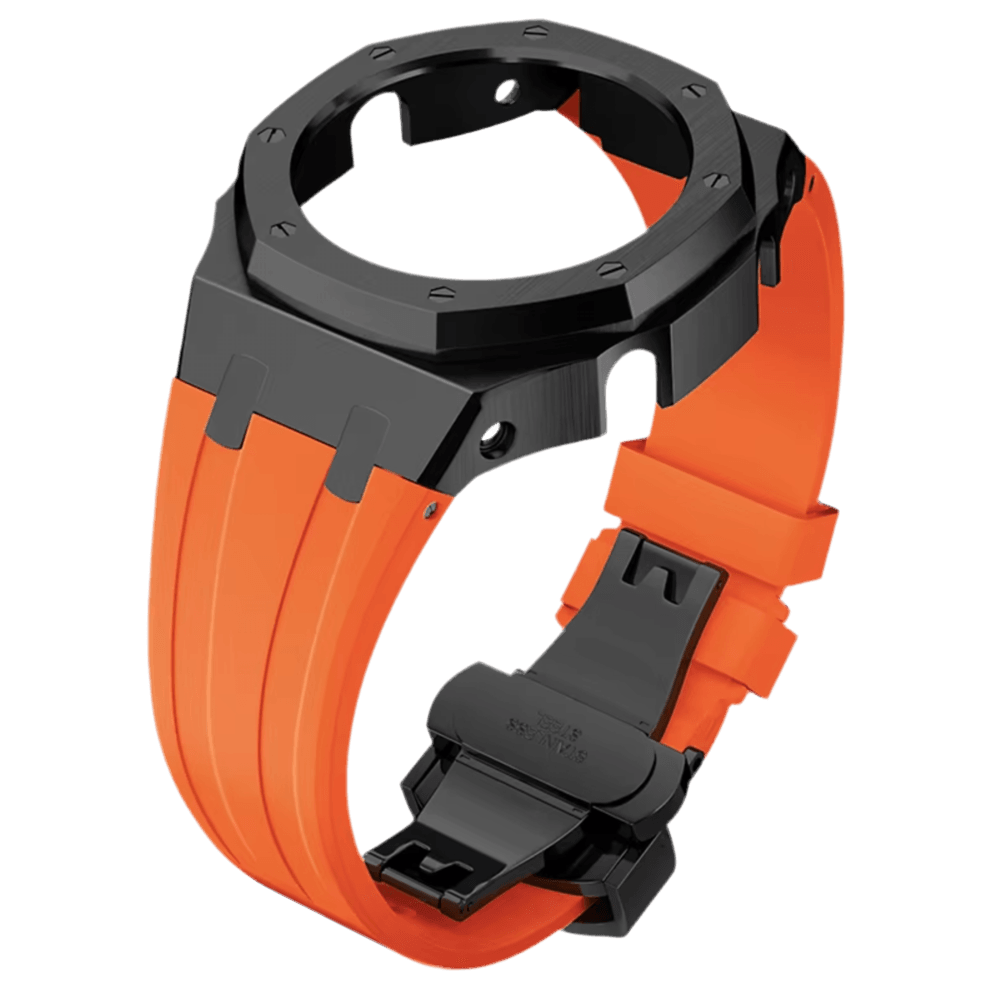 MOD WATCH CO. Orange Rubber and Black Steel Band