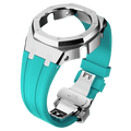 MOD WATCH CO. Teal Rubber and Silver Steel Band